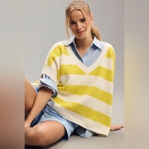 Anthropologie Striped V‑Neck Sweater Vest in Yellow and White